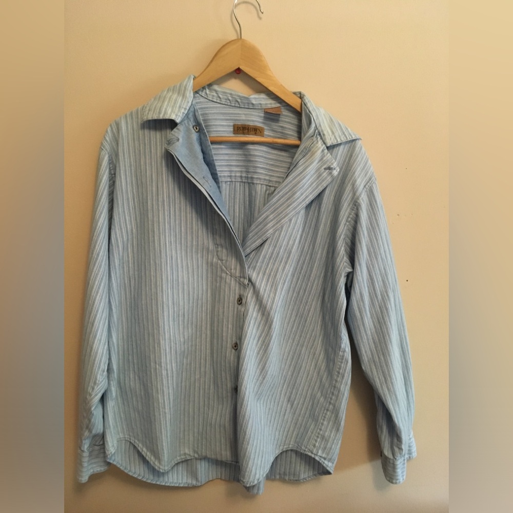Ruff Hewan Large Blue White Striped Shirt